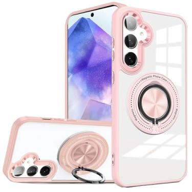 Imagem de MingWei Capa para Galaxy A55 5G com suporte 360 - rosa transparente rígido - absorção de choque - compatível com suporte magnético para carro