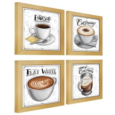 Imagem de Quadro Decorativo Café Expresso Padaria Cozinha 12X12Cm 2 Título Moldura Marfim