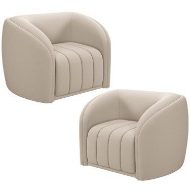 Imagem de Kit 02 Poltronas Decorativa Para Sala De Estar Lazio M03 Veludo Bege - Lyam Decor