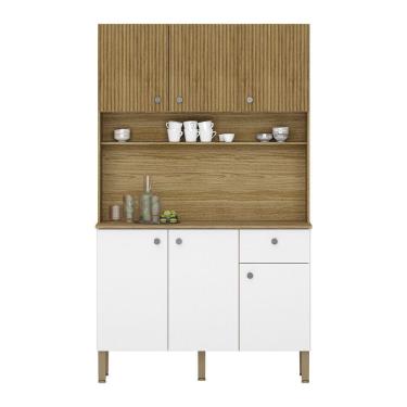 Imagem de Armário De Cozinha Compacta 6 Portas E 1 Gaveta 111cm Veneza Ripado Freijó-supremo - Pallazio