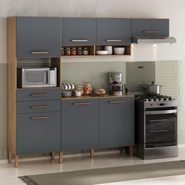 Imagem de Cozinha Com Balcão Fortaleza 4245r Com 7 Portas 2 Gavetas Atualle Canelato Rustico E Grafite