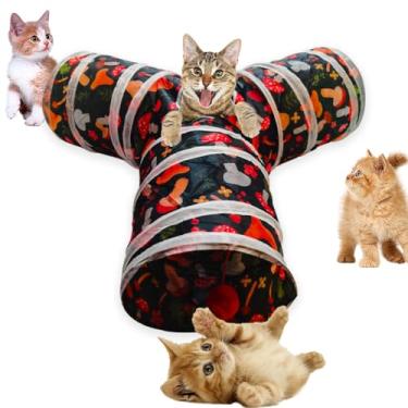 Imagem de Deofun Brinquedos de tubo de túnel para gatos, túneis para gatos internos, brinquedo interativo dobrável com bolas para coelhos, gatinhos, furões, filhotes (cogumelo)