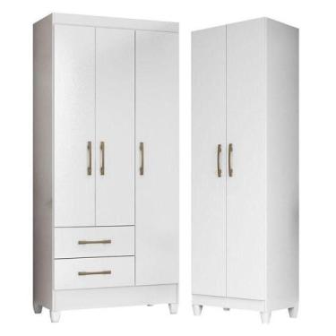 Imagem de Guarda Roupa Infantil Lima E Armário Multiuso New Iris Branco Brilho -