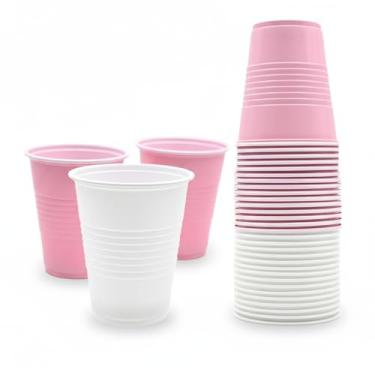 Imagem de Yaure Joy 30 peças de copos de plástico descartáveis de 340 g a granel para chá de bebê, aniversário, formatura, festa, tema de casamento, festa de aniversário (rosa claro e branco)