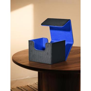 Imagem de Card Deck Box for Trading Cards, MTG Commander Deck Box Holds 120+ Single Sleeved Cards, Leather Magnetic Card Storage Box Fits for TCG CCG Magic Cards (Black&Blue)
