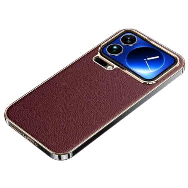 Imagem de POYUFRG Capa de couro genuíno para Xiaomi 17 Pro Max/17 Pro/17, capa de telefone empresarial leve e fina com moldura galvanizada à prova de choque, vermelha, 17 Pro