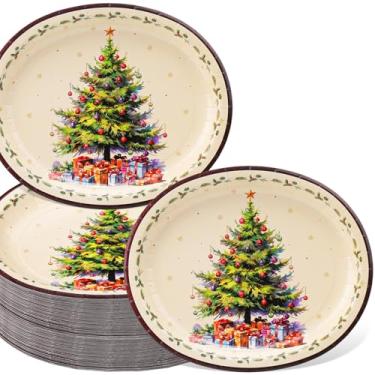Imagem de Hsei 100 peças de pratos ovais descartáveis de Natal, 25 x 30 cm, pratos grandes de festa de Natal, chá de bebê, prato de jantar, pratos de árvore de Natal, suprimentos a granel