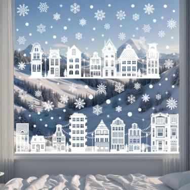 Imagem de 9 adesivos de janela de Natal 30 x 20 cm - decalques de casa de inverno, adesivos de borda de cena de rua reutilizáveis estilo simples reutilizáveis para casa, café, porta de vidro de shopping