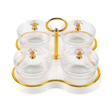 Imagem de DimyFew Bandeja para frutas secas, pote de armazenamento de cozinha, à prova de poeira, decorativo, multiuso, prato para doces e nozes, bandeja de servir, Creme Branco 4 Grades