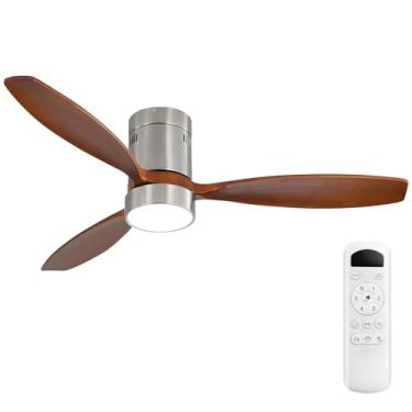 Imagem de Sofucor Ventiladores de teto de madeira de 132 cm de perfil baixo com luzes e controle remoto, ventilador de teto silencioso de montagem embutida moderno para quarto/sala de estar/fazenda/pátio