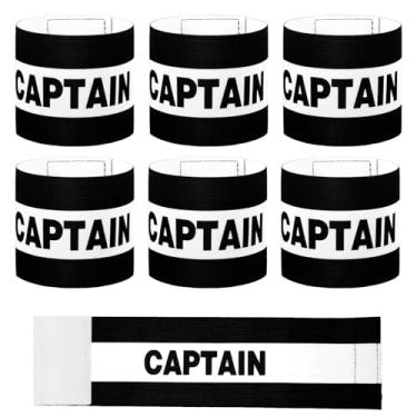 Imagem de 6 braçadeiras de capitão para treinamento de futebol, 8 x 31 cm/3,15 x 12 polegadas preta elástica capitão de futebol braçadeira ajustável para líder de equipe esportiva braçadeira de futebol rugby
