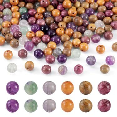 Imagem de KISSITTY 195 peças, kit de contas redondas de madeira de pedra fluorita natural de 8 mm, contas espaçadoras soltas de madeira de cristal não tingidas para fabricação de joias, pulseira, colar, brinco