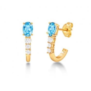 Imagem de Brinco de Prata 925 com Banho em Ouro Amarelo 18k, Moissanite e Topázi