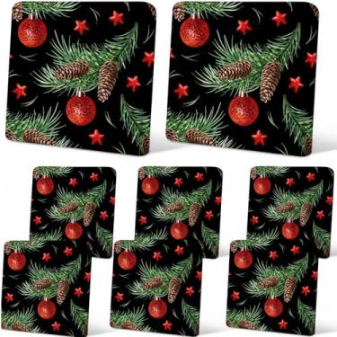 Imagem de Tingjoo 8 peças de capa de almofada elástica para sofá para área externa para substituição de móveis de pátio, capas de sofá para cadeira, protetor macio de flexibilidade (pinhas e bolas de Natal)