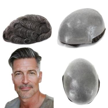 Imagem de HAIR NATURE Apliques de cabelo masculinos, peruca de cabelo humano para homens, sistemas de substituição de cabelo, pele fina 0,08 mm unidades de cabelo masculino com nó #320