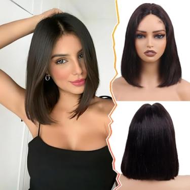 Imagem de ManeMajesty Peruca de cabelo humano Bob Lace Front - T Part 33 x 10 renda pré-cortada, peruca sem cola Wear and Go, 100% cabelo humano, perucas curtas e retas para mulheres, cor natural de 30 cm com
