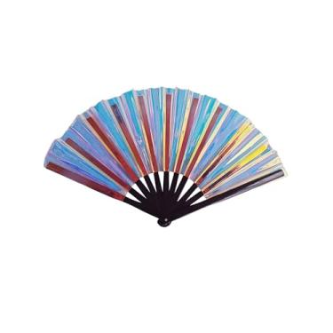 Imagem de Ventilador dobrável holográfico 2025 com coldre – Grande ventilador portátil para dança em linha, orgulho e fantasias, estourar, raves e festivais - Laser colorido tradicional para mulheres, festa