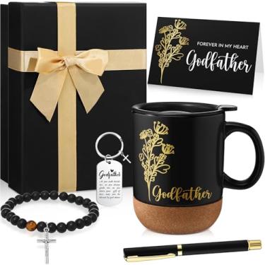 Imagem de LemonRoad Conjunto de 7 peças de presente de pedido de padrinho Forever in My Heart caixa de presente caneca chaveiro pulseira caneta cartão para Deus Pai do afilhado batismo lembrancinhas de festa de