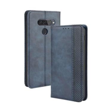 Imagem de Capa para LG Q70,Retro Flip magnético,Caso de telefone de couro PU,Design de carteira com 3 slots de cartão e 1 clipe de dinheiro -Blue