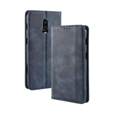 Imagem de Capa para OnePlus 6T,Retro Flip magnético,Caso de telefone de couro PU,Design de carteira com 3 slots de cartão e 1 clipe de dinheiro -Blue