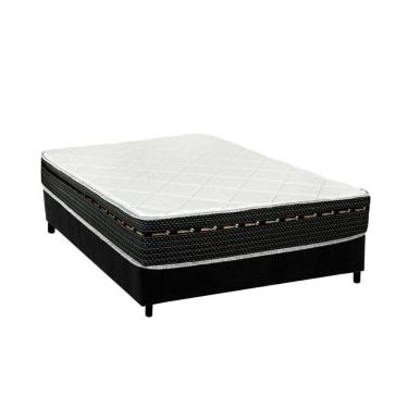 Imagem de Cama Box Casal: Colchão Molas Luckspuma Bonnel Eagle Spring + Base Crc Suede Black(138X188)