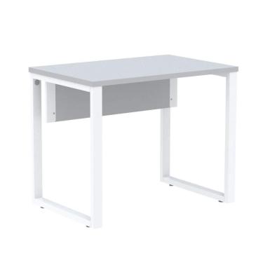 Imagem de Mesa Escritório P25 Tub Pandin 90 Cm (larg) Tampo Mdp Cinza Pé Aço Tubular Branco