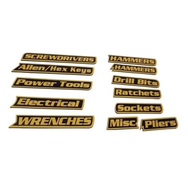 Imagem de KiBcsLic 12 Etiquetas para Caixa de Ferramentas, Etiquetas Metálicas Reutilizáveis ​​e Rápidas para Gavetas, Armários, Carrinhos e Organizadores de Garagem, Amarelo