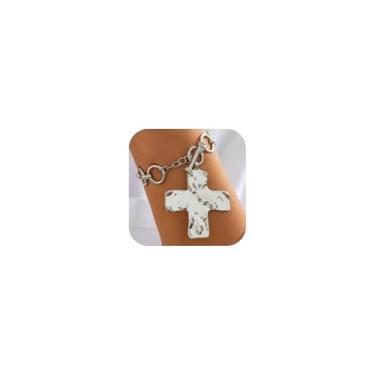 Imagem de YNZGYBY Pulseiras femininas com cruz dourada vintage grossa martelada com pingente de cruz martelada moderna em negrito grande crucifixo joias acessórios religiosos, Large, Zinco, Sem Pedra Preciosa
