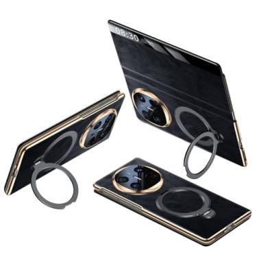 Imagem de FWYANZH Capa de couro de vaca para Huawei Mate X6, capa de couro retrô flip com janela lateral inteligente, suporte de anel magnético, capa de proteção de corpo inteiro, preta, Mate X6