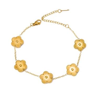 Imagem de CJL CANKIRA Pulseira feminina com pingente de trevo banhado a ouro 18K - joia de trevo de quatro folhas, presente moderno para ela em aço inoxidável, Medium, Aço inoxidável, Sem Pedra Preciosa