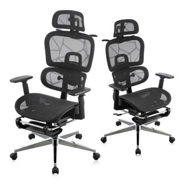 Imagem de Cadeira de escritório ergonômica de malha alta com apoio para os pés, apoios de braço ajustáveis em 3D, suporte lombar, inclinação ajustável e almofada larga – Cadeira preta para jogos com rodas e