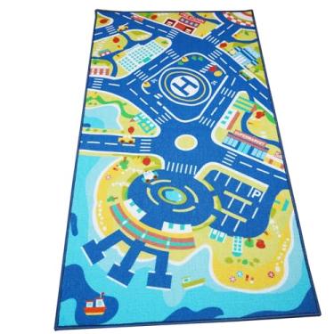 Imagem de Tapete infantil de 60 x 128 cm, tapete de pista de estrada urbana com bolsa de armazenamento, tapete antiderrapante para meninos e meninas, tapete de brincar com estradas, estacionamento, bombeiros