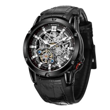 Imagem de WENFVVIN Novo relógio automático masculino com mostrador grande, poderoso relógio de pulso esqueleto exótico Tourbillon, Preto