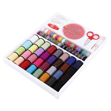 Imagem de Kit de costura Conjunto completo com 64 carretéis de linha Tesoura Agulhas de dedal Fita métrica Ferramentas de costura portáteis para conserto de roupas artesanais domésticas