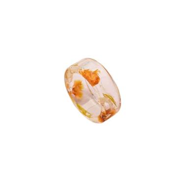 Imagem de DATOA Anel de resina floral feito à mão com flor acrílica, anéis exclusivos de resina floral, joia de flor prensada para mulheres, Metal, Sem pedra preciosa