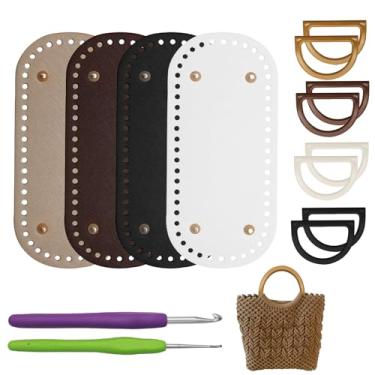 Imagem de Zorfeter Pacote com 4 bases de bolsa com 2 peças de agulhas de crochê, 8 peças de alças em forma de D, 22 x 10 cm, calças de crochê de couro PU para entusiastas de fazer bolsas/crochê