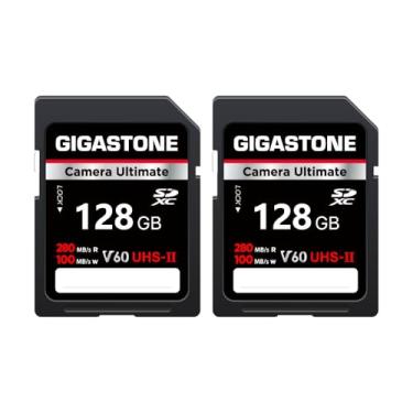 Imagem de GIGASTONE Cartão SD UHS-II V60 128GB, câmera definitiva, velocidade de até 280/100 MB/s, U3 SDXC 4K Ultra HD UHD Video para DSLR Canon, Nikon, Sony, Pentax, Kodak, Panasonic, com 2 mini capas