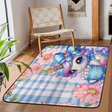 Imagem de Tapete de área de 1,2 m x 1,8 m para sala de estar, lavável à máquina, tapete de unicórnio, fofo, antiderrapante, tapete macio para sala de estar, quarto, sala de jantar, berçário, cozinha, decoração