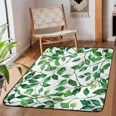 Imagem de Tapete de área de 9,5 x 1,5 m para sala de estar, lavável à máquina, folhas verdes retrô, antiderrapante, tapete macio para sala de estar, quarto, sala de jantar, berçário, cozinha, decoração de casa