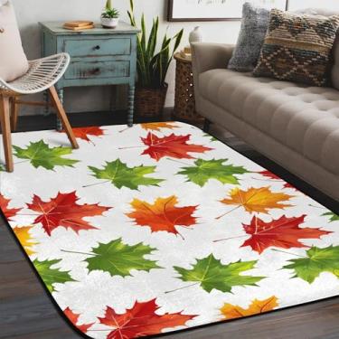 Imagem de Tapete de área para sala de estar, lavável à máquina, folhas de bordo, colorido, antiderrapante, tapete macio, para sala de estar, quarto, sala de jantar, berçário, cozinha, decoração de casa