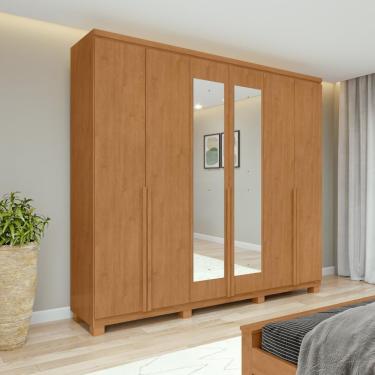 Imagem de Guarda-roupa Casal 100%mdf Alonzo 6 Portas 4gav Com Espelho E Pés Amêndoa