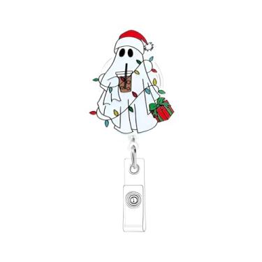 Imagem de Carretel de crachá de Natal engraçado com clipe retrátil com clipe jacaré, tira de luz de Natal, clipe retrátil para enfermeiras, médicos, assistentes sociais, decoração de cartão de identificação