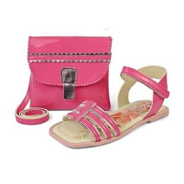 Imagem de Kit Sandália Esportiva Infantil Menina Rasteirinha Confortável Com Bolsa Tiras Pink Mzkid-Feminino