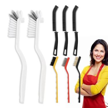 Imagem de Pacote com 8 escovas de limpeza de fendas, cerdas duras multiuso, nova ferramenta de escova de limpeza multifuncional para banheiro, cozinha, pia, janela, preta