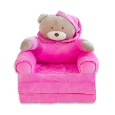 Imagem de Squirix Cadeira dobrável infantil – Urso de pelúcia dobrável para crianças – Sofá infantil macio para meninas – Mobiliário infantil leve lavável para quarto, sala de jogos ou viagem (rosa)