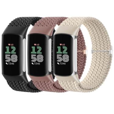 Imagem de Pacote com 3 pulseiras de nylon trançado Wizvv para Fitbit Charge 5/6