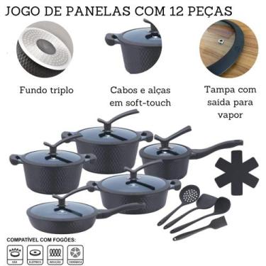 Imagem de Conjunto Jogo De Panelas Antiaderente Revestido em Cerâmica Gás Induçã