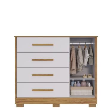 Imagem de Cômoda Infantil Charlô 1 Porta 4 Gavetas - Móveis Peroba Amendoa-branco