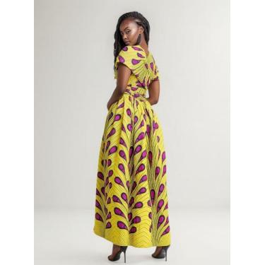 Imagem de Vestido Longo Festa Moda Afro Fenda Lateral Alça Versátil - Estilo Afr