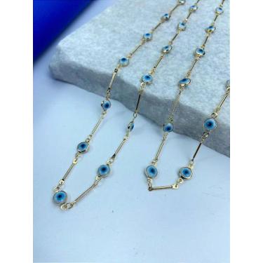 Imagem de Corrente Olho Grego Azul Claro - Banho de Ouro 2 Milésimos com Verniz 